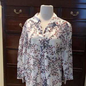 Orvis White and Red Floral Button Down Shirt